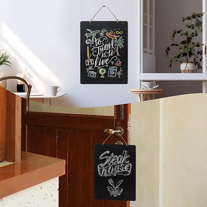 SELEAD Chalk Board Sign Board - 2 Pack 12x16 Inch Decorative Chalkboard with Wooden Stand + Hanging Rope, Table & Wall Decor, Double-Sided Message Menu Food Board for Business, Wedding