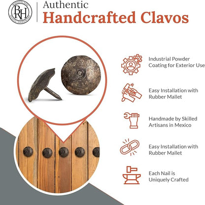 50 Pack 1.25" Round Head Iron Clavos Decorative Nails – Unfinished – Handmade Rustic Round Fasteners for Farmhouse Shutters, Faux Wood Beams, Barn Doors, Shutters, Gates – Ornamental Wood Accent