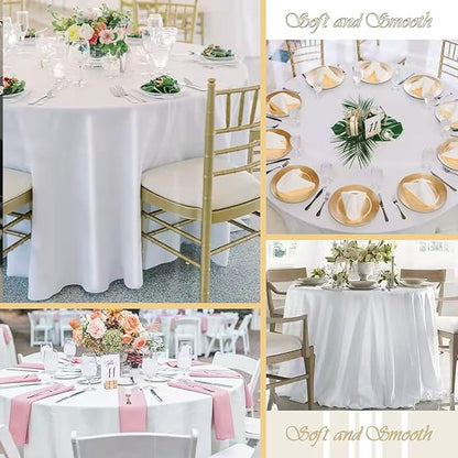 12 Pack 108 Inch White Satin Tablecloth - Premium Bright Silky Round Tablecloth Overlay Smooth Fabric Table Cover, Table Decoration for Wedding Party Banquet Events Restaurant Kitchen Dining