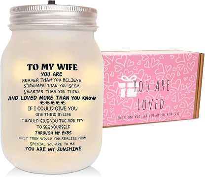 CNVOILA Valentines Day Gifts for Her, For Wife From Husband, Frosted Valentine Mason Jar, Stylish Home Decor, Anniversary Thoughtful Unique Present, Personalized Funny Gifts