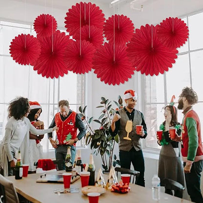 20 Pcs Red Hanging Paper Fan, Hanging Honeycomb Round Paper Fans for Weddings, Birthdays, Christmas, Baby Showers, Classroom, Events Ceiling Party Supplies Decorations