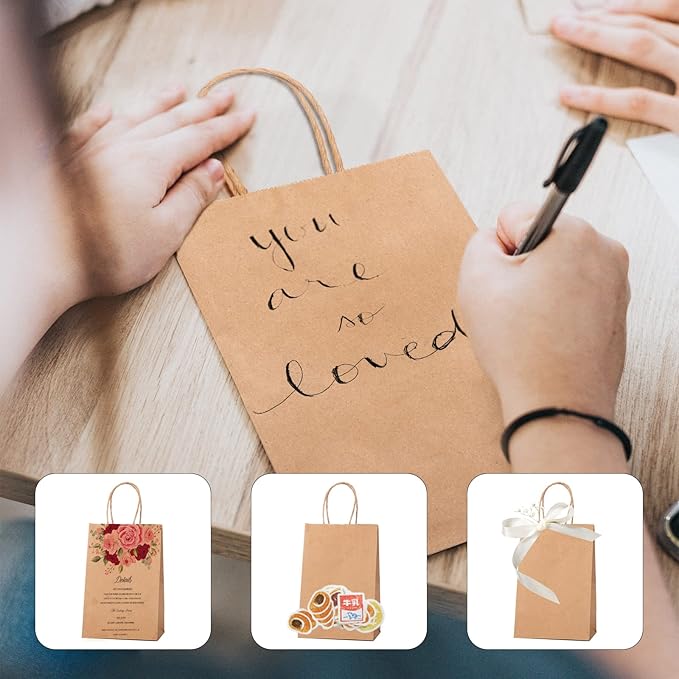 METRONIC Brown Paper Bags with Handles Bulk 5.25x3.75x8'' 100 Pcs Kraft Gift Bags for Small Business, Birthday, Wedding, Party Favors, Christmas, Retail Shopping, Made in USA