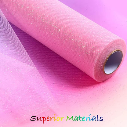 ICOSHOW Sparkling Tulle Rolls, 15” by 30 Yards (90FT) Glitter Tulle Spool Ribbon Fabric for Wedding Birthday Bridal Shower Tutu Skirt Party Gift Wrapping (Pink)