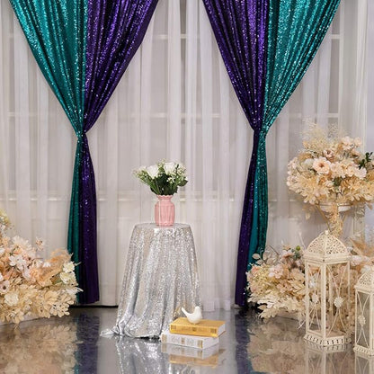 Poise3EHome 2Pcs 2Ft x 8Ft Teal Sequin Backdrop Curtains, Glitter Photography Background, Sequence Xmas Thanksgiving Backdrop for Wedding Party Holiday Festival Decor
