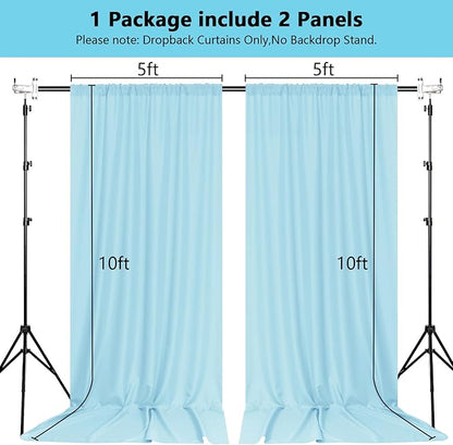 MEETSKY 10x 10 Baby Blue Backdrop Curtain for Baby Shower Parties Rod Pocket Light Blue Curtains Backdrop Drapes Fabric Decoration for Birthday Party Photography 5ft x 10ft,2 Panels
