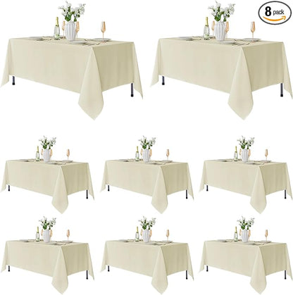 Fitable 8 Pack Rectangle Tablecloths: Stain Resistant Wrinkle Free Fabric Table Clothes, Washable Reusable Polyester Table Covers for Wedding Party Birthday Banquet Reception(Ivory, 60x102 Inch)