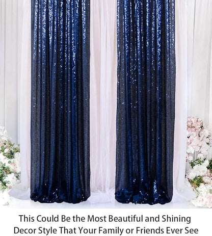 ShinyBeauty Sparkle Backdrop Curtain Navy Blue 2 Panels Set Sequin Photo Backdrop 2FTx8FT Sequin Backdrop Curtain Pack of 2-1220S