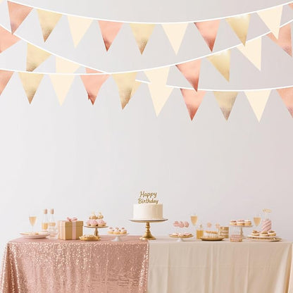 Rose Gold Champagne Gold Beige Party Decorations Metallic Fabric Triangle Flag Pennant Banner Garland Bunting for Engagement Bridal Shower Wedding Birthday Baby Shower Graduation Decoration Supplies