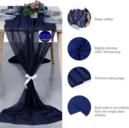 MDS Halloween Chiffon Table Runner - 12 Pack, 29 x 170 Inches, 14ft Each - Sheer Spooky Table Runners for Haunted House Parties, Trick-or-Treat Tables, Witchy Décor, Wedding & Events - Navy Blue