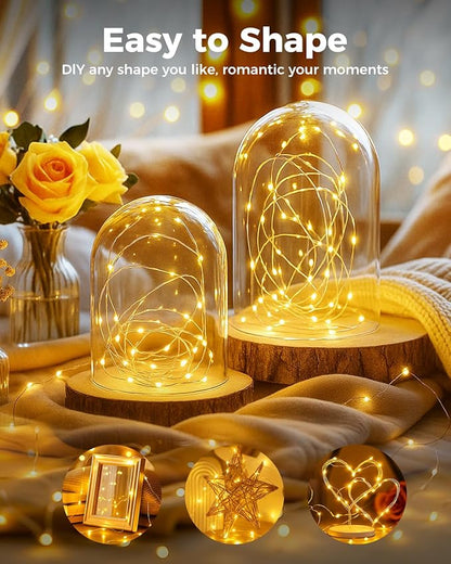 btfarm 50 Pack Fairy Lights Battery Operated, 7FT 20 LED Mini String Lights Waterproof Silver Wire for Mason Jars Centerpiece Table Crafts Bedroom Christmas Decoration, Warm White