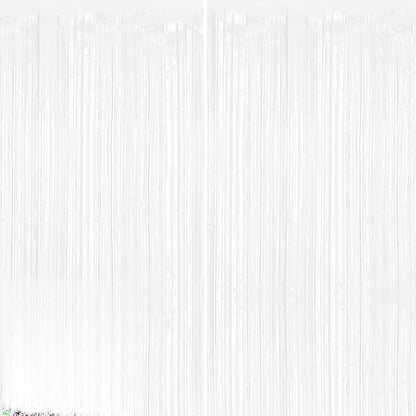 2Pack White Metallic Tinsel Foil Fringe Curtains, White Streamer Backdrop Curtains for Birthday Party Decorations, Fringe Backdrop for Wedding Foil Curtain Backdrop for Bachelorette Party Disco Party