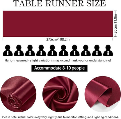 SHEJIZE 20 Pack Wine Red SatinTable Runner 12x108 Inches Long, Bright Silky Smooth Satin Table Runner Table Decor for Wedding Banquet Christmas Prom Event Birthday Party