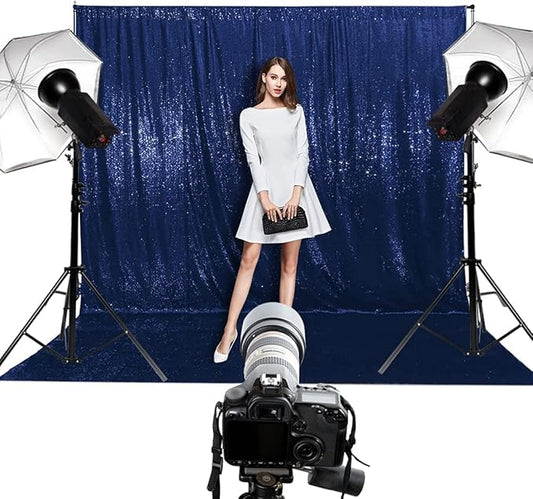 Poise3EHome 8Ft x 8Ft Navy Blue Sequin Backdrop Curtain, Glitter Thick Satin Sequin Background Drapes, Opaque Sparkly Backdrop Curtain, Sequin Backdrop for Xmas Thanksgiving Wedding Party Decor