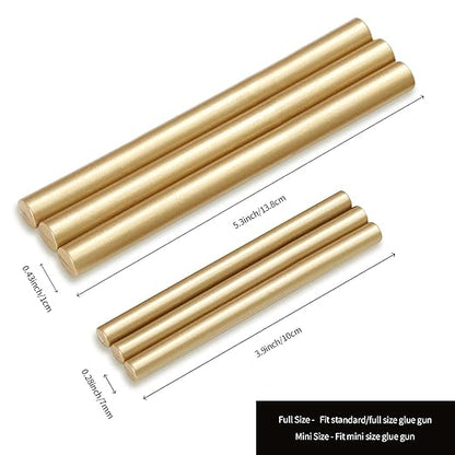 UNIQOOO Mini Glue Gun Sealing Wax Sticks for Wax Seal Stamp - Metallic Gold Prosecco, Great for Wedding Invitations, Christmas Cards, Snail Mails, Wine Packages, Christmas Gift Ideas, Pack of 16