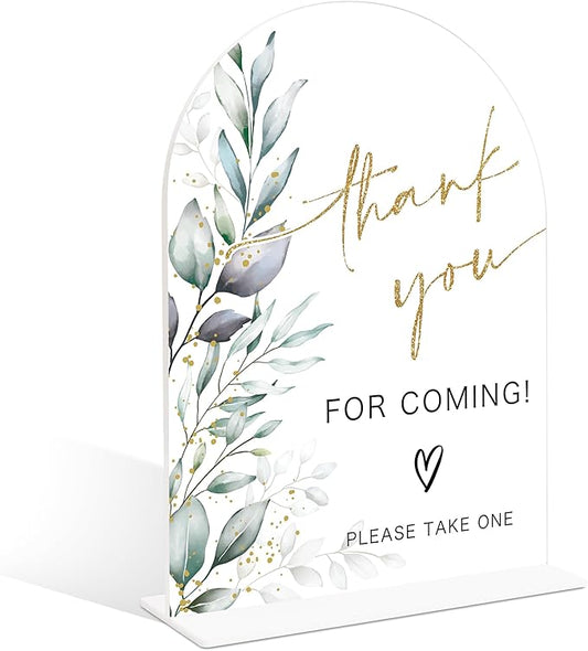 Acrylic Wedding Signs, Greenery Theme Thank You for Coming Sign, Wedding Reception Signage, Bridal Shower Table Decor with Stand, Engagement, Anniversary, Newlywed Events and Parties Supplies, 10