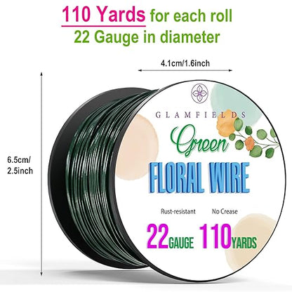 GLAMFIELDS 22 Gauge Floral Wire, 110 Yards Christmas Wire Wreath Wire Green Flexible Paddle Florist Wire for Flower, Crafts, Christmas Wreaths Tree, Wreath Frame, Garland, and Floral Arrangements