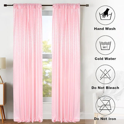 ShiDianYi Baby Pink Sequin Backdrop Curtains 2 Pieces 4FTX10FT Pink Backdrop Photography Background Glitter Wedding Backdrop Fabric Shimmer Studio Background 8ftx10ft