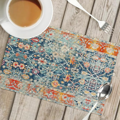 Snycler Table Runner Boho Table Runners Vintage Elegant Farmhouse Table Center Linen Decor for Home Dining Party Entrance (12x18 Inch,Set of 4) Boho-Blue&Red