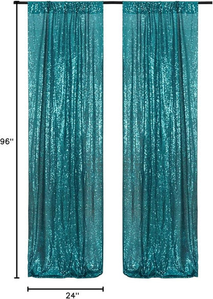 Poise3EHome Teal Sequin Backdrop Curtain,4 Panels 2FTx8FT Glitter Background for Party Birthday Party Baby Shower Wedding Christmas Thanksgiving Halloween Holiday Festival Decor