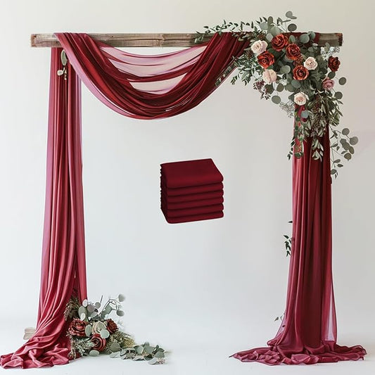 Wokceer Wedding Arch Draping Fabric 6 Panels 28.7" x 20FT Burgundy Drapes Sheer Fabric Backdrop Arch Draping Fabric for Wedding Ceremony Birthday Party Bridal Shower Decoration