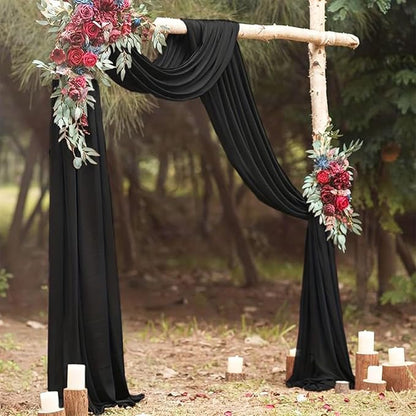20Ft Length x 28" Width 2 Panels Wedding Arch Draping Fabric Black Arch Drapes Chiffon Fabric Sheer Curtains Backdrop for Party Decor Wedding Bridal Ceremony Ceiling Stage Reception Decorations
