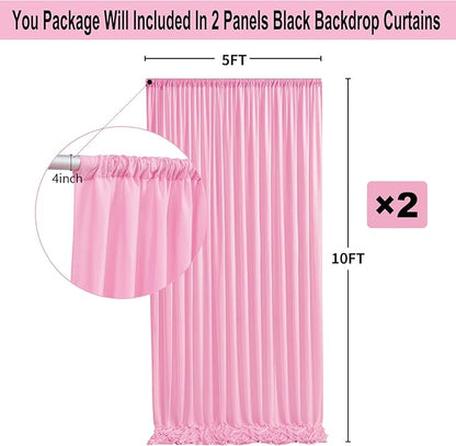 10ft x 10ft Thick Pink Backdrop Curtains for Parties, 2 Panels 5ft x 10ft Non See Through Pink Polyester Wedding Drapes Photo Backdrop for Birthday Party Graudation Photography Home Decor