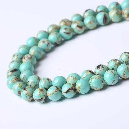 Gold Wire Turquoisee Stone Beads Gemstone Round Crystal Energy Jade Beads Stone Beads for Jewelry Making DIY Bracelet Necklace Jewelry Making 1 Strand 15.5inch 35PCS 10MM