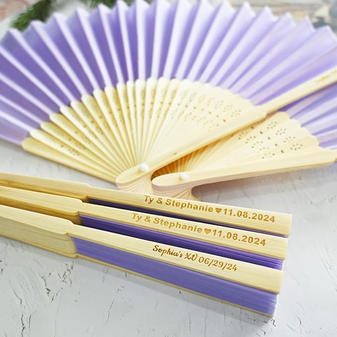 20pcs Personalized Purple Folded Hand Fans, Custom Folding Hand Fans for Wedding Guests, Wedding Gift Party Favors Church Fans Handheld, Birthday Party Supplies Bridal Shower Gifts