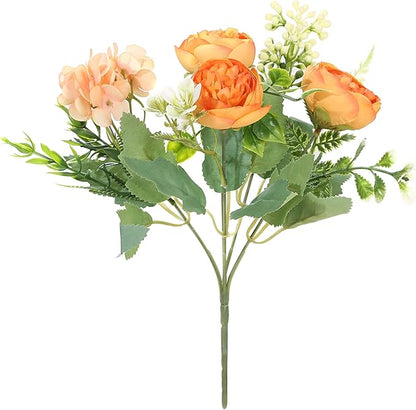 Artificial Flowers Fake Peony Silk Mini Plastic Bridal Flowers for DIY Wedding Bouquets Home Decorations 4 Packs(Orange)