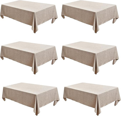 Fitable Faux Linen Tablecloths for Rectangle Tables - 90 x 132 Inch - 6 Pack Fabric Textured Washable Table Clothes Floor Lenghth Table Covers for Wedding, Party, Banquet, Birthday, Nature Color