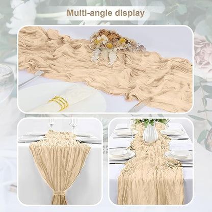 1 Pack Nude Cheesecloth Table Runner 35x120 Inch 10Ft Rustic Gauze Cheese Cloth Table Runner Sheer Cheesecloth Table Runners for Wedding Party Bridal Shower Decoration
