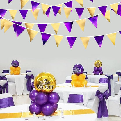 Purple and Gold Party Decorations Metallic Fabric Triangle Pennant Banner Flag Bunting Garland for Graduations Birthday Retirement Wedding Baby Shower Bachelorette Halloween Outdoor Party Supplies