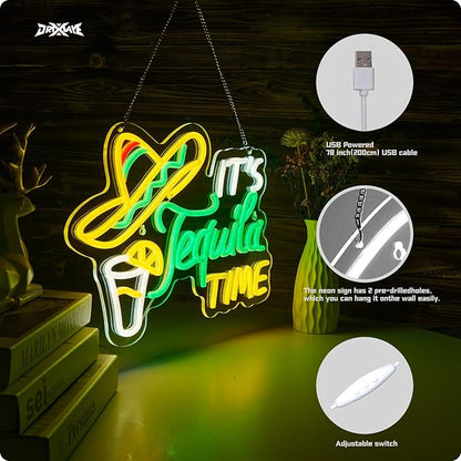 Tequila Neon Sign Mexican Tequila LED Neon Light USB Powered Dimmable Man Cave Cafe Bistro Club Party Beer Bar Restaurant Decor(16.3x11.2 Inch)