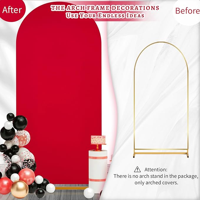 SoarDream 7.2FT Wedding Arch Cover Red Spandex Fitted Wedding Arch Stand Covers Fitted for Round Top Chiara Arch Cover Stretchy Backdrop for Birthday Birthday Party Balloon Decor