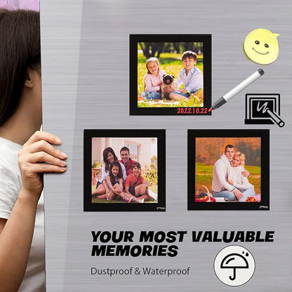 4X4" Magnetic Picture Frame with Black Border(10 Pack),Square Magnet Photo Pockets,Decorations for Fridge/Lockers with Clear Plastic Cover (Classic)