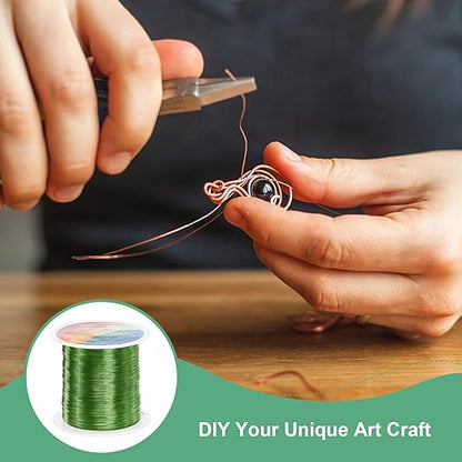 2-Rolls 0.2mm Jewelry Wire, 32 Gauge 328FT Craft Wire Copper Beading Wire for Jewelry Making/Planting/Weaving/DIY Crafting, Soft Metal Wires [100M, Green]