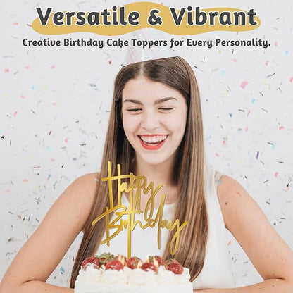 1PCS Gold Birthday Cake Topper, 5.3 x 7.2 Inches Acrylic Happy Birthday Cake Sign, Glitter Mirror Cake Topper Decorations for Anniversary, Bridal Shower, Birthday Party Supplies