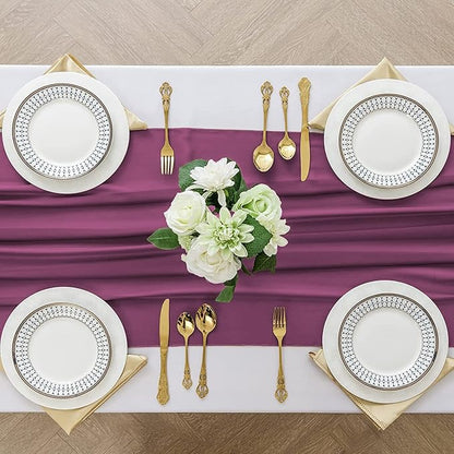 2 Pack 10 Ft Chiffon Table Runner Fuchsia Gauze Long Table Runners 27x120 Inches Sheer Tulle Table Runner for Rustic Wedding Reception Bridal Shower Decorations Birthday Party
