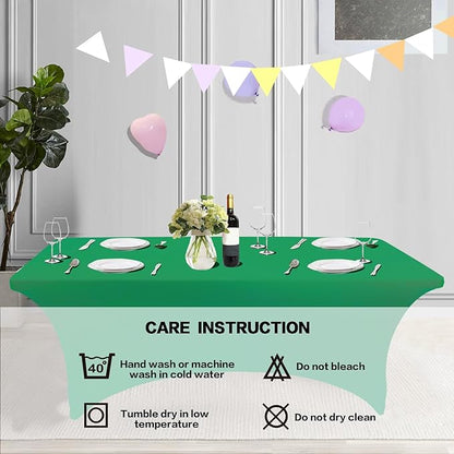 IVAPUPU 1 Pack 8FT Table Cloth for Rectangular Fitted Events Stretch Emerald Green Table Covers Washable Cover Spandex Tablecloth Protector for Party, Wedding, Cocktail, Banquet, Festival