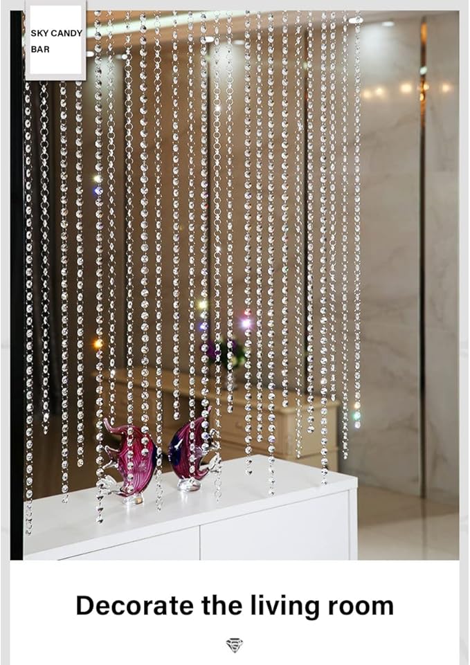 33FT Clear Crystal Glass Garland Strands,Hanging Chandelier Bead Chain,Hanging Ornament String Decorations for Centerpiece,Christmas Tree,Wedding, Party,Celebration