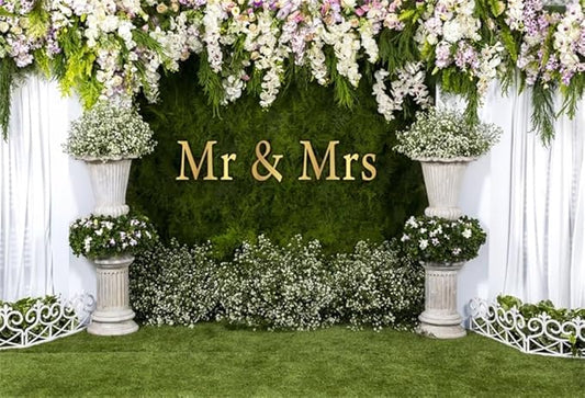 Wedding Arch Flower Backdrop - 10x6.5ft Mr & Mrs Engagement & Anniversary Photography & Bridal Shower Background