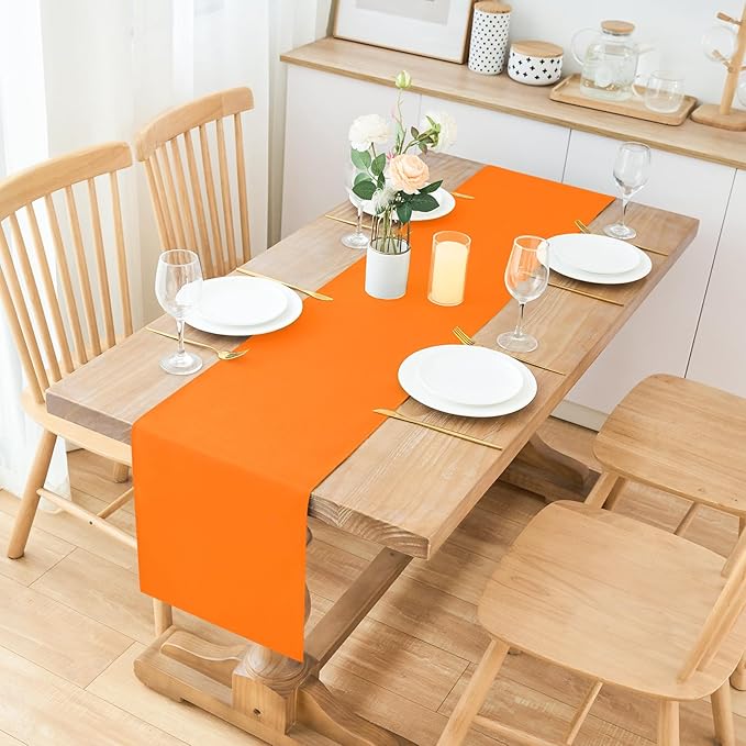 2 Pack Orange Table Runner 12 x 90 Inch Solid Color Farmhouse Runners Coffee Table Dresser for Daily Party Home Decoration