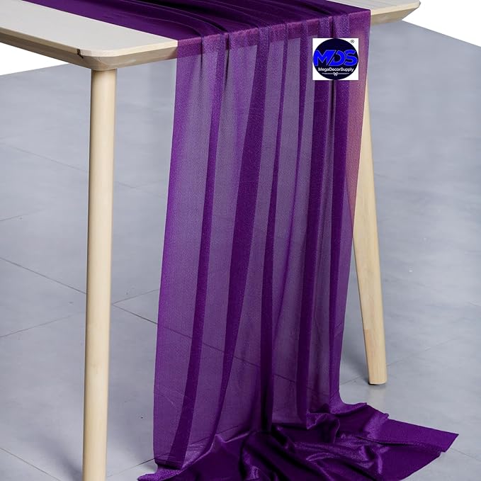 MDS 20 Pack 10ft Chiffon Table Runner 29 x 120 Inches Sheer Wedding Runner Romantic Rustic Table Runner for Wedding Decorations, Birthday Parties, Bridal Shower Party Arch Decor - Cadbury Purple