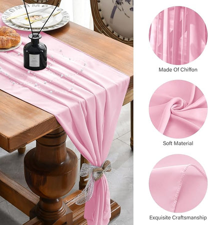 6 Pack 10 Ft Chiffon Table Runner Light Pink Gauze Long Table Runners 27x120 Inches Sheer Tulle Table Runner for Rustic Wedding Reception Bridal Shower Decorations Birthday Party