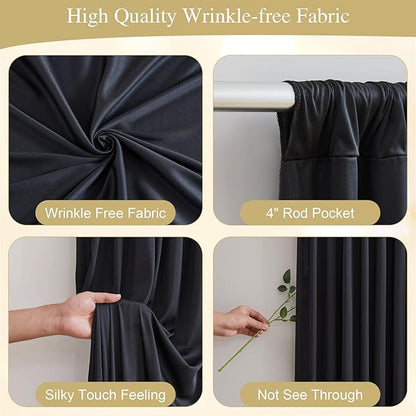 Black Backdrop Curtain with Lights String for Parties,10x10FT Wrinkle Free Black Drapes Wedding Photo Backdrop Curtains for Baby Shower Birthday Ceremony Reception Home Party Decorations
