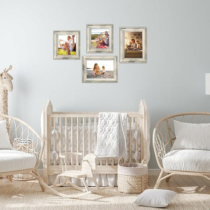 5x5 Picture Frames Set of 4 Vintage Photo Frame, Rustic Retro Photo Frame with Real Glass,Decorative Art Wall Mount and Tabletop Display Family Friends Wedding Gift