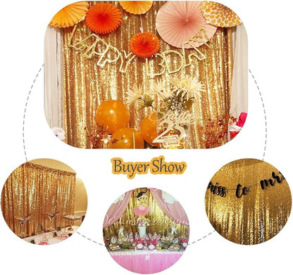 SquarePie Sequin Backdrop Less See Through Thick Background for Photography Glitter Curtain Party 6FT x 8FT Gold