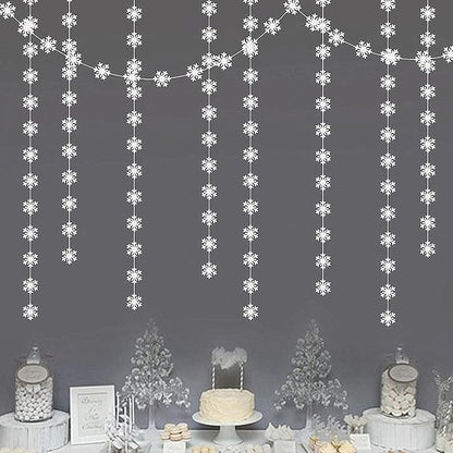 Snowflake-Snow White Christmas Party-Decoration Garland - 52ft Frozen Winter Wonderland Ornaments Hanging Paper Streamers,New Years Birthday Baby Shower Wedding Holiday Classroom Ceiling Decor Hugfond