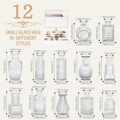 12pcs Mini Bud Vases As Wedding Centerpieces for Tables,Clear Bud Vases for Flowers,Small Flower Vases Suitable for Birthday Party,Anniversary,Wedding Reception,Baby Shower (Clear)
