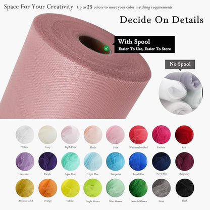 Dusty Rose Tulle Fabric Rolls 54 Inch by 40 Yards Tulle Bolt Spool for Wedding Decorations DIY Tutu Baby Shower Table Skirt Ceiling Decor Birthday Party Craft Supplies